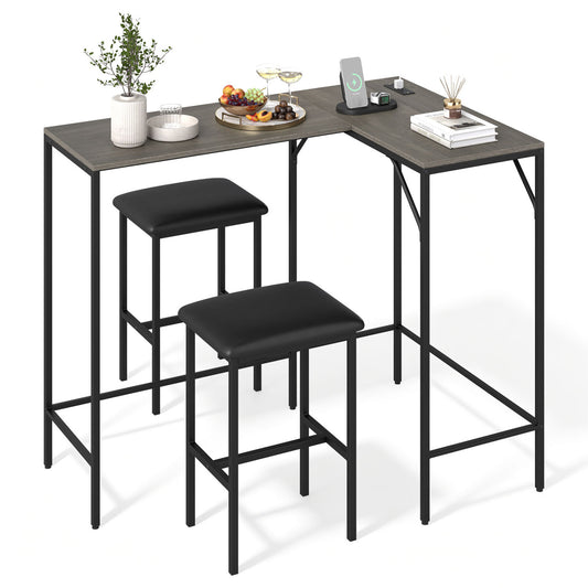 3-Piece L-Shaped Kitchen Set with Outlets, Gray Dining Room Sets Gray at Gallery Canada