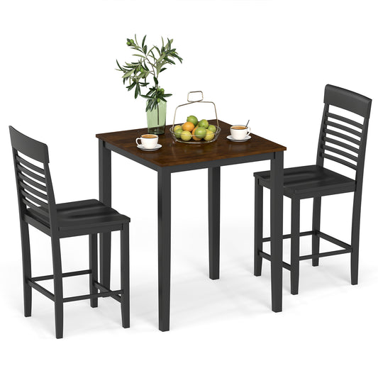 3-Piece Counter-Height Dining Table Set for 2 with Rubber Wood Frame and Footrest, Black Dining Room Sets Black at Gallery Canada