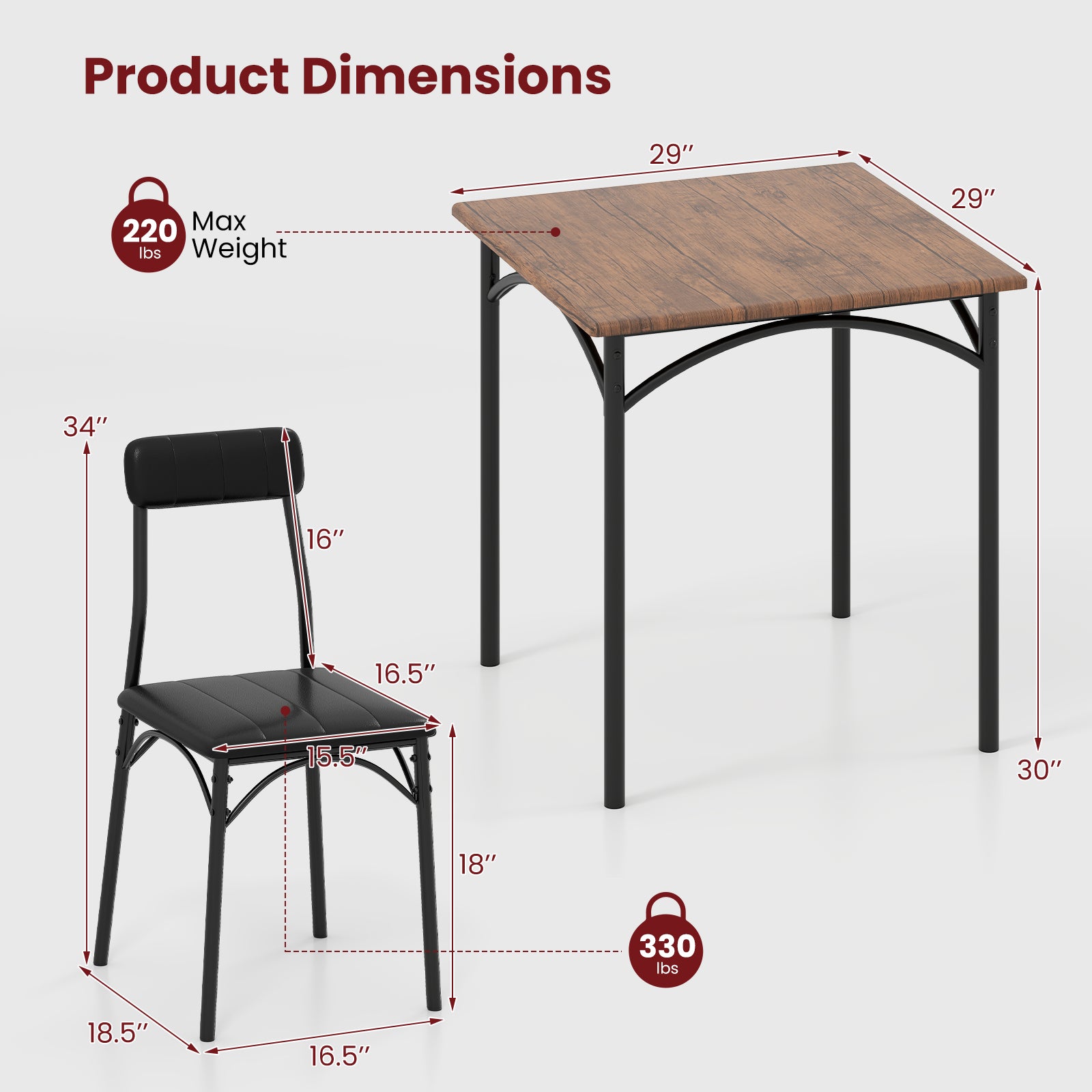 3-Piece Square Dining Table Set, 2 Chairs, Brown Dining Room Sets at Gallery Canada