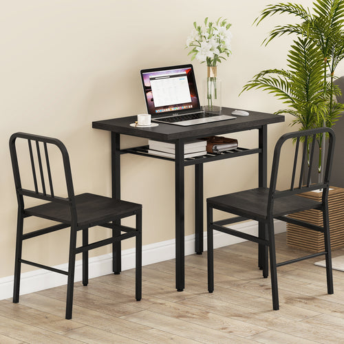 3-Piece Dining Table Set, Rectangular Kitchen Table, 2 Chairs, Black, Gray