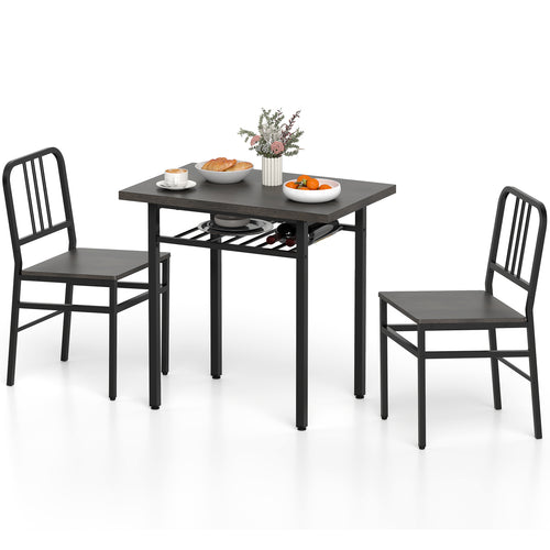 3-Piece Dining Table Set, Rectangular Kitchen Table, 2 Chairs, Black, Gray
