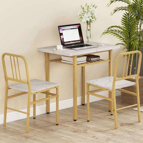 3-Piece Dining Table Set, Rectangular Kitchen Table, 2 Chairs, Golden, White