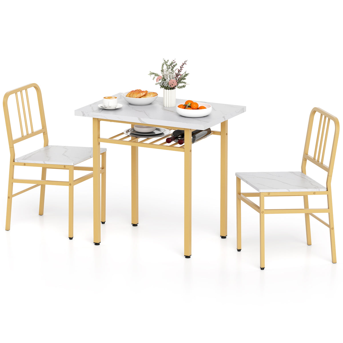 3-Piece Dining Table Set, Rectangular Kitchen Table, 2 Chairs, Golden, White Dining Room Sets White & Golden at Gallery Canada