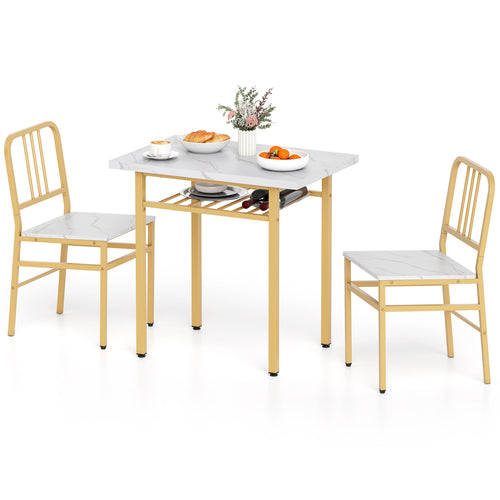 3-Piece Dining Table Set, Rectangular Kitchen Table, 2 Chairs, Golden, White