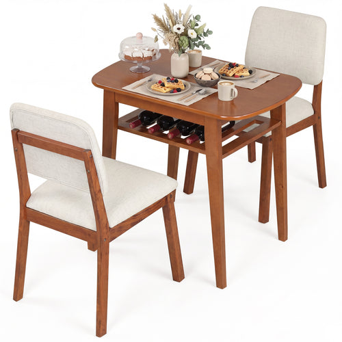 3-Piece Dining Table Set for 2 with Upholstered Chairs, Cherry