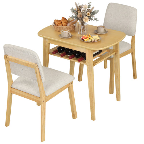 3-Piece Dining Table Set with Upholstered Chairs, Natural