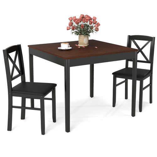 3-Piece Dining Table Set, Wooden Square Kitchen Table, Brown