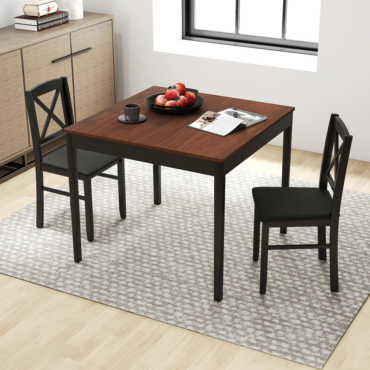 3-Piece Dining Table Set, Wooden Square Kitchen Table, Brown Dining Room Sets at Gallery Canada