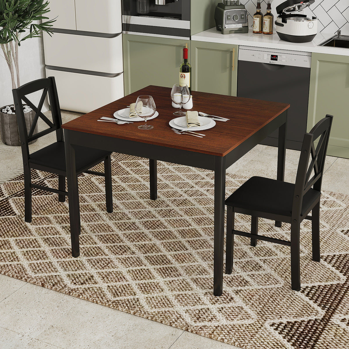 3-Piece Dining Table Set, Wooden Square Kitchen Table, Brown Dining Room Sets at Gallery Canada