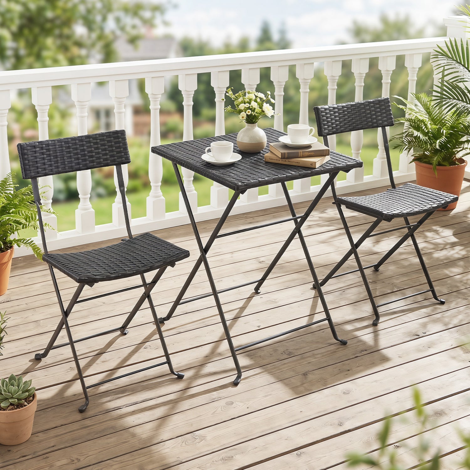 3-Piece Folding Bistro Set, PE Wicker, Black Patio Dining Sets at Gallery Canada