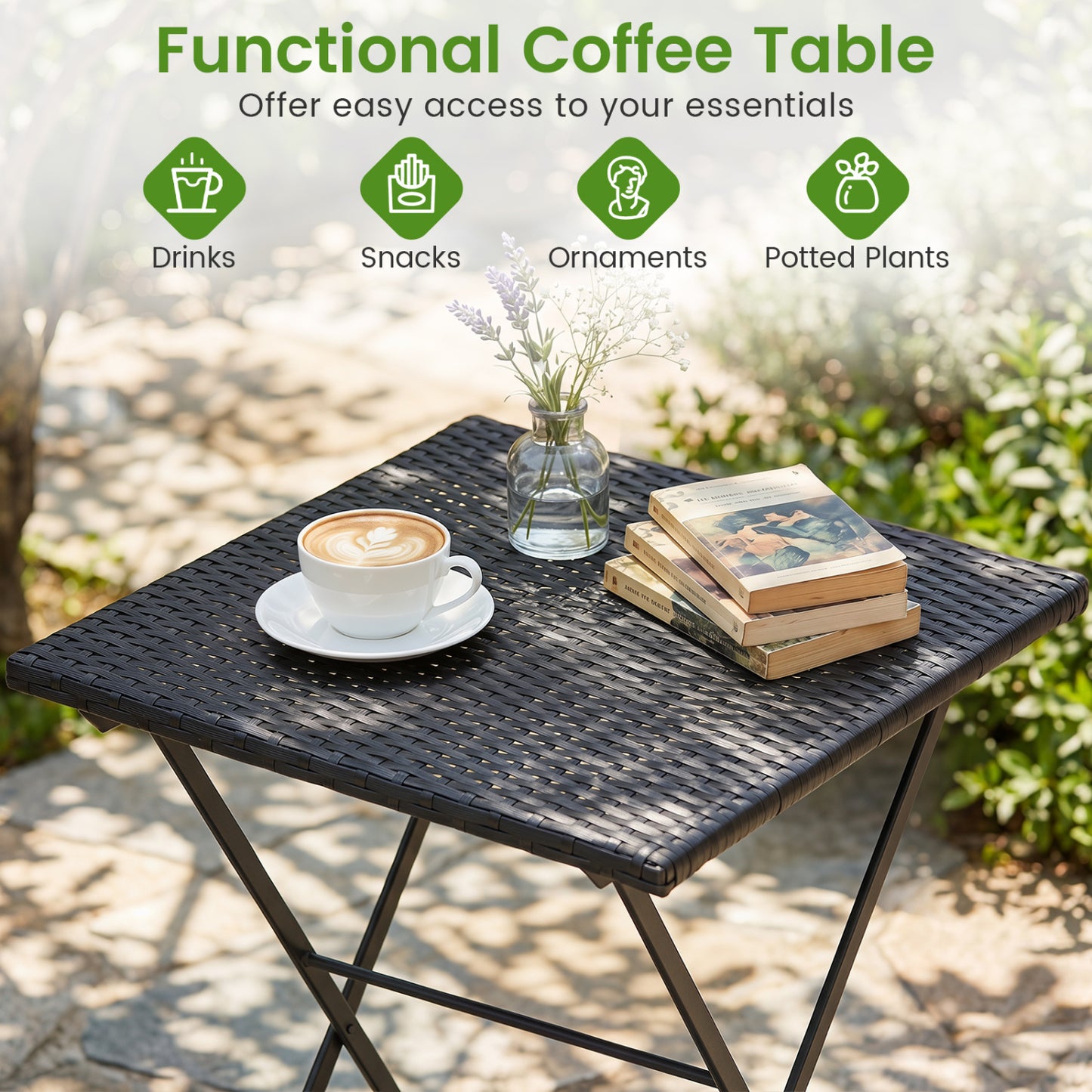 3-Piece Folding Bistro Set, PE Wicker, Black Patio Dining Sets at Gallery Canada