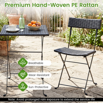 3-Piece Folding Bistro Set, PE Wicker, Black Patio Dining Sets at Gallery Canada