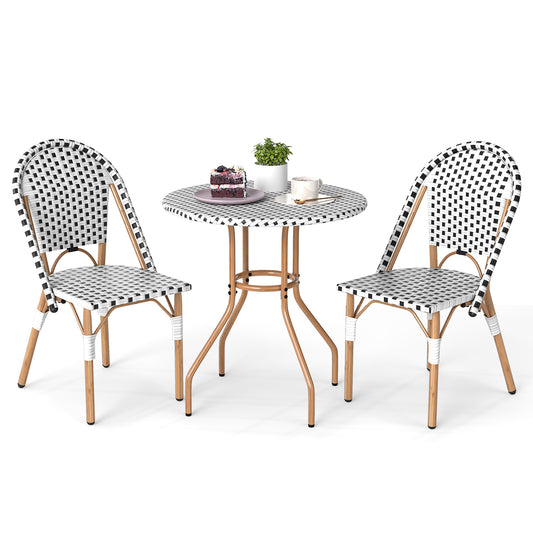 3 Piece French Bistro Table Chair Set with Outdoor Wicker Round Table and 2 Dining Chairs, White Patio Dining Sets White at Gallery Canada