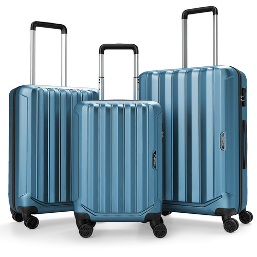 3-Piece Hardside Luggage Set (20/24/28 Inch) Lightweight with 3-Digital Lock, Blue