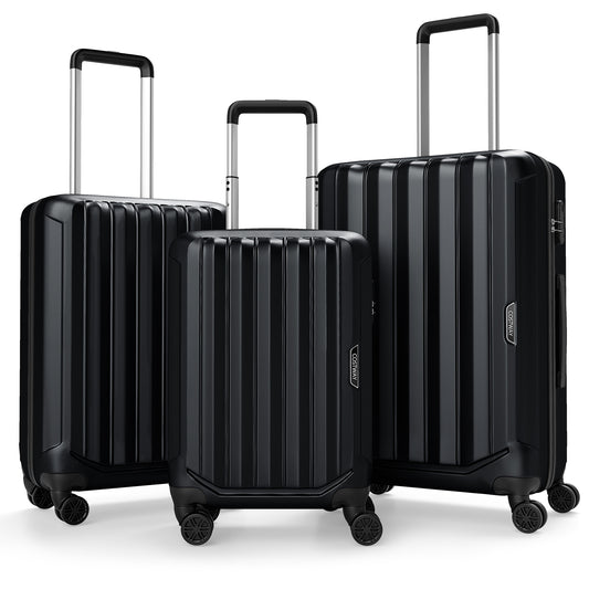 3-Piece Hardside Luggage Set (20/24/28 Inch) Lightweight with 3-Digital Lock, Black Camping Black at Gallery Canada