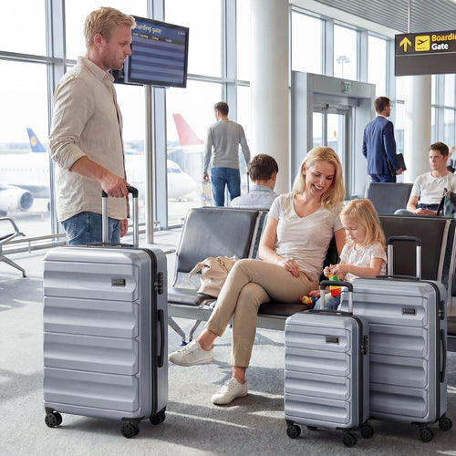 3-Piece Hardside Luggage Set 20/24/28 Inch Lightweight Hardside Suitcases, Gray