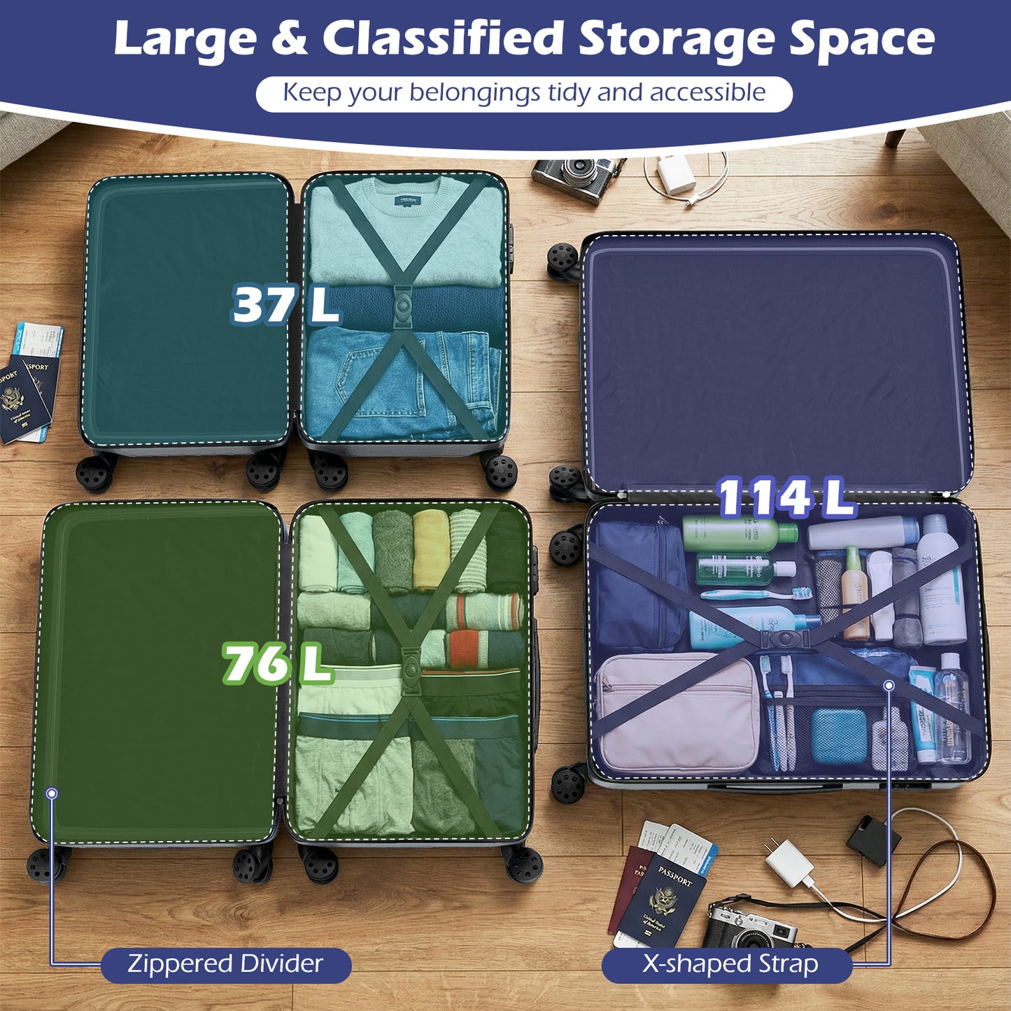 3-Piece Hardside Luggage Set 20/24/28 Inch Lightweight Hardside Suitcases, Gray Camping at Gallery Canada