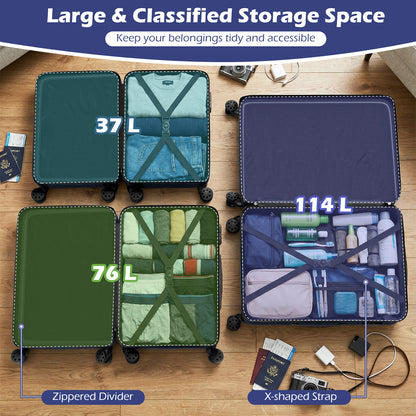 3-Piece Hardside Luggage Set 20/24/28 Inch Lightweight Hardside Suitcases, Navy Camping at Gallery Canada