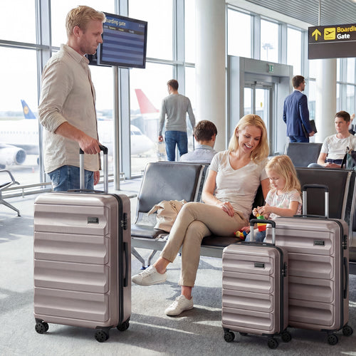 3-Piece Hardside Luggage Set 20/24/28 Inch Lightweight Hardside Suitcases, Pink
