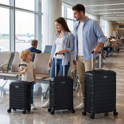 3-Piece Hardside Luggage Set Lightweight Hardside Suitcases with 8-Spinner Wheels, Black
