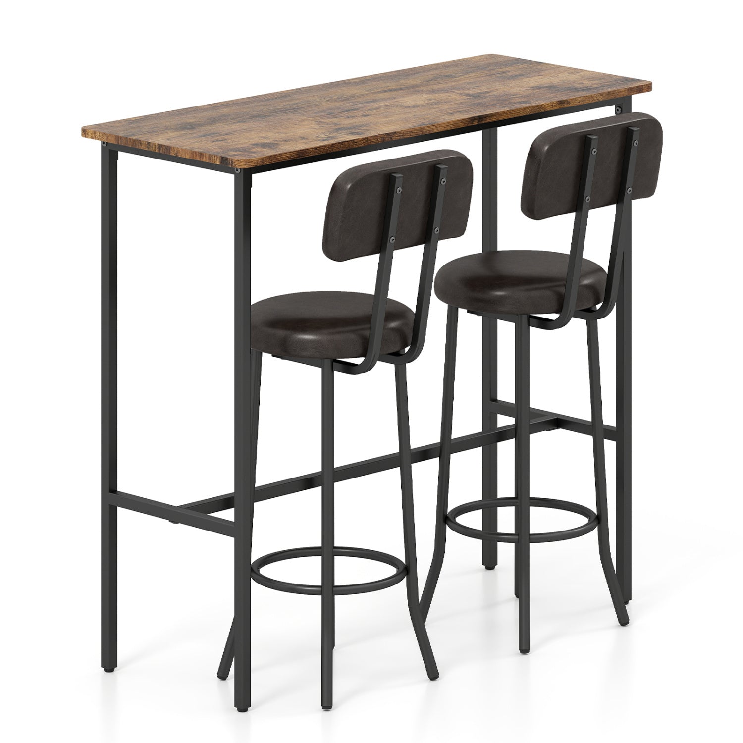 3-Piece Industrial Bar Table Set, 2 Upholstered Stools, Brown Dining Room Sets Rustic Brown at Gallery Canada