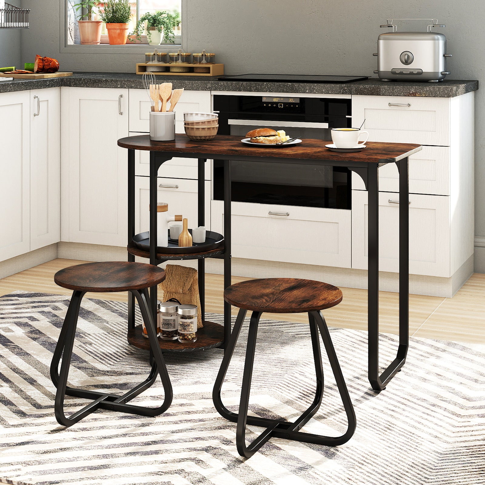 3-Piece Industrial Dining Table Set for Small Space, Rustic Brown Dining Room Sets at Gallery Canada
