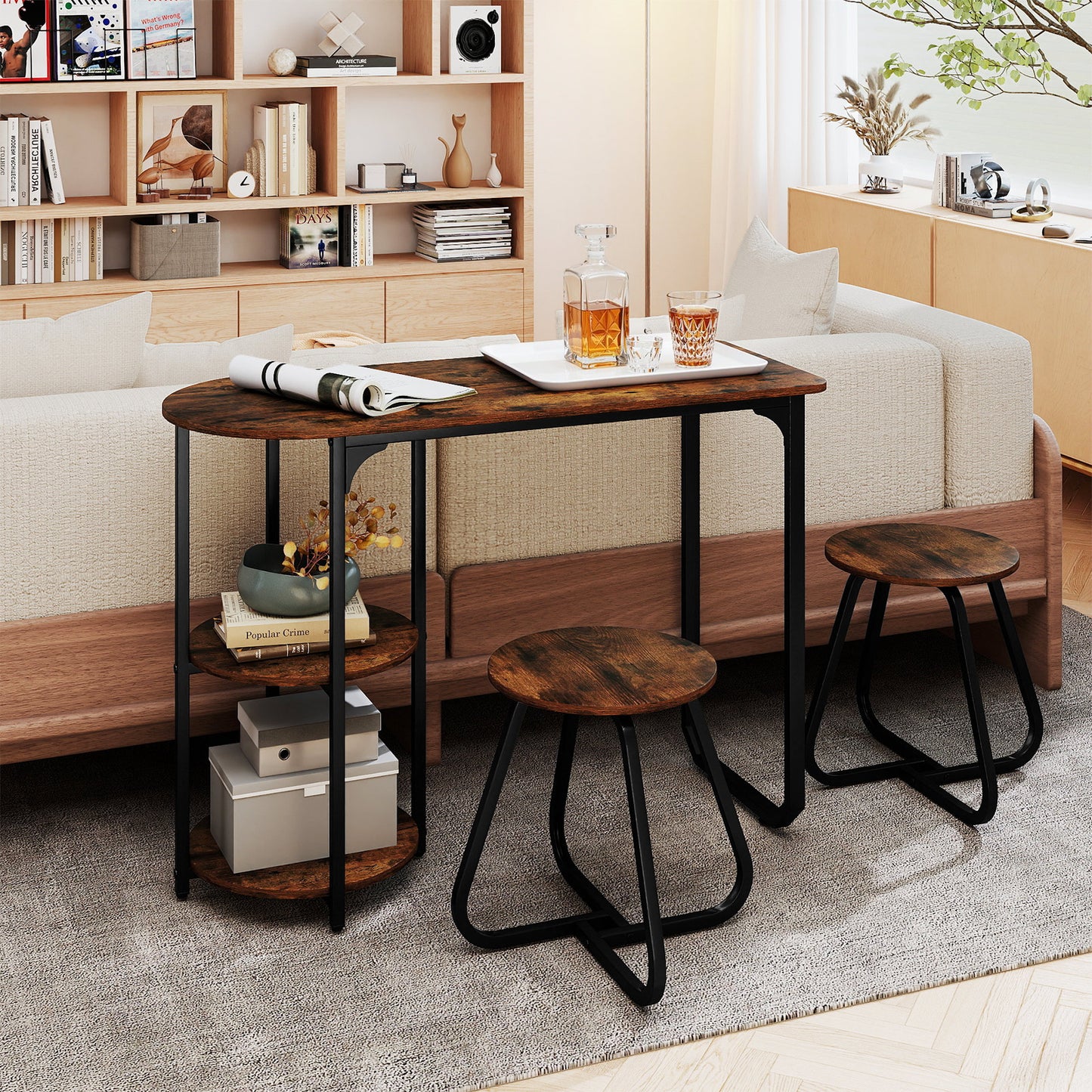 3-Piece Industrial Dining Table Set for Small Space, Rustic Brown Dining Room Sets at Gallery Canada