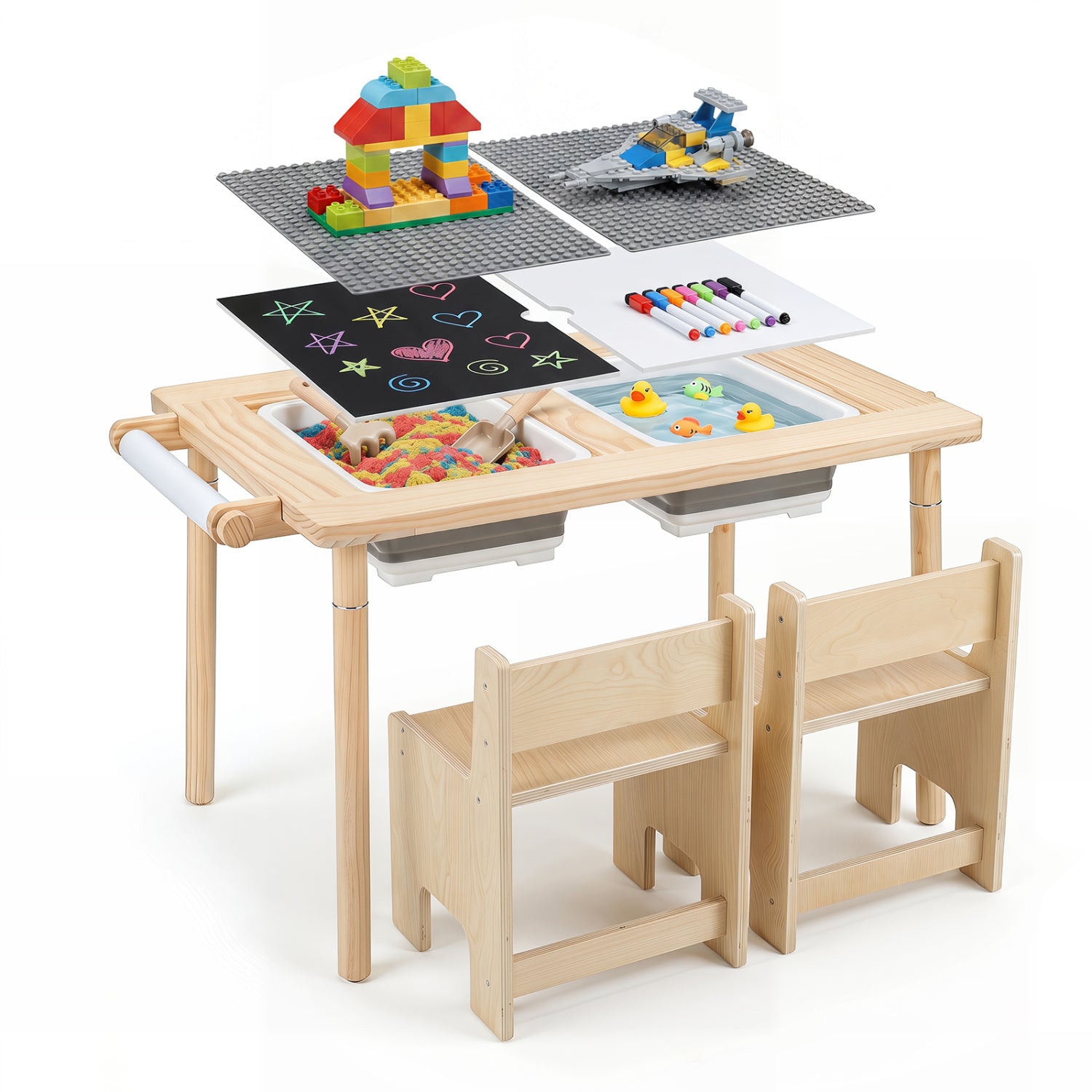 3-Piece Kids Activity Table & Chair Set, Adjustable Height, Natural Kids Table & Chair Sets at Gallery Canada