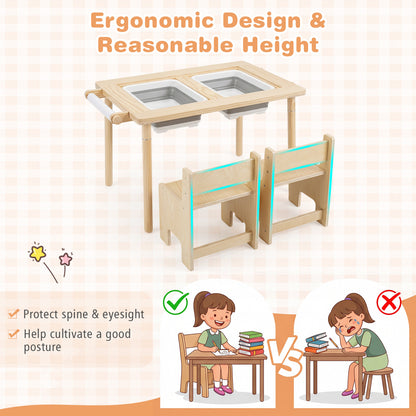 3-Piece Kids Activity Table & Chair Set, Adjustable Height, Natural Kids Table & Chair Sets at Gallery Canada