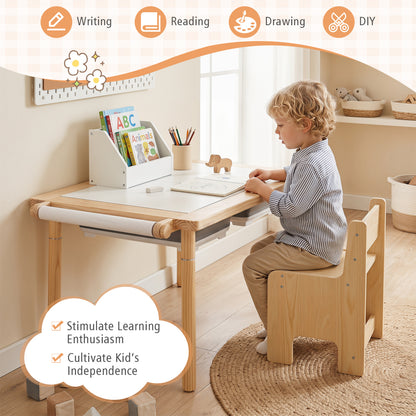 3-Piece Kids Activity Table & Chair Set, Adjustable Height, Natural Kids Table & Chair Sets at Gallery Canada