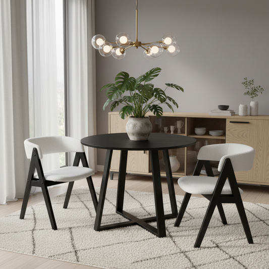 3-Piece Mid-Century Dining Set with 36” Round Pedestal Table and 2 Sherpa Upholstered Chairs Dining Room Sets Options at Gallery Canada