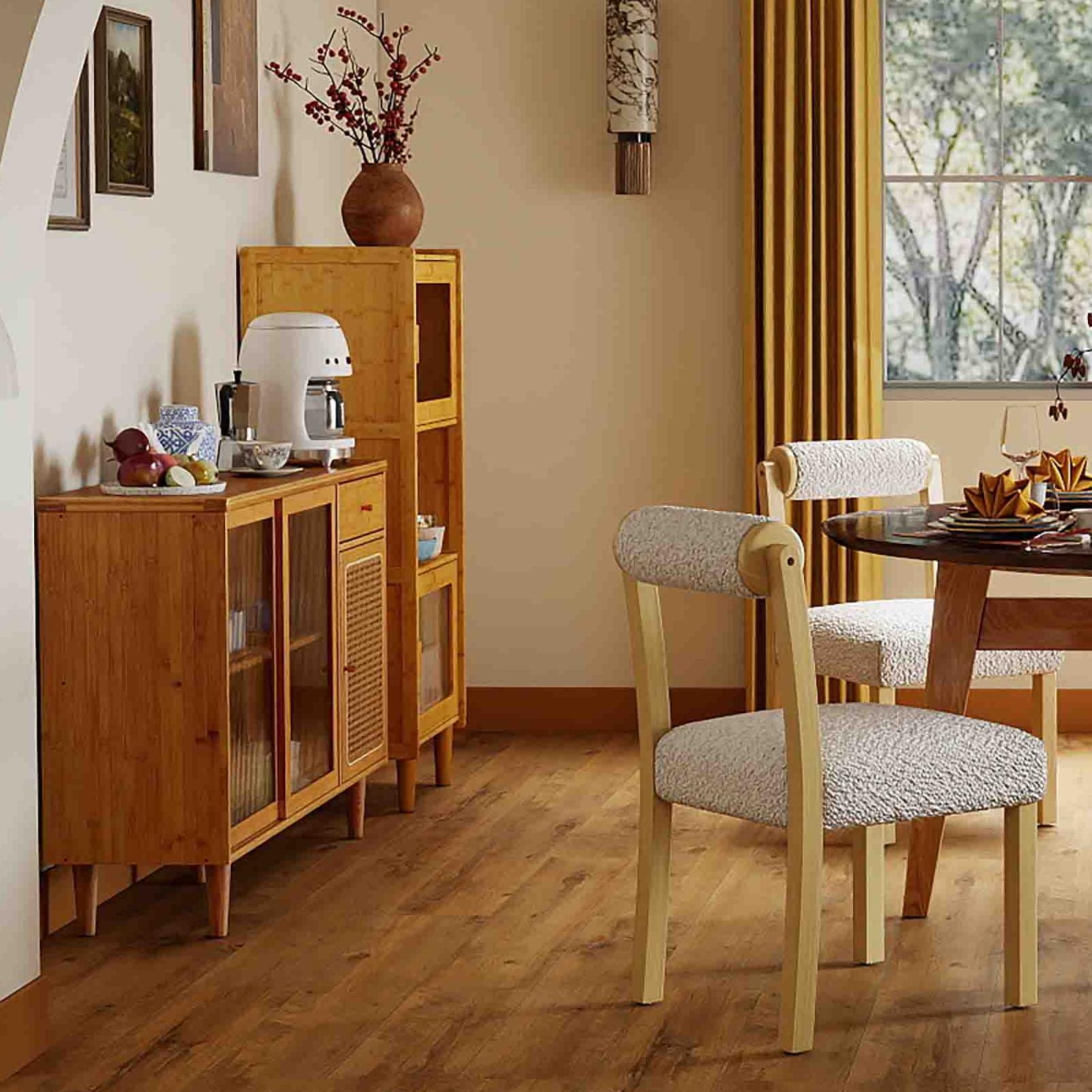 3-Piece Modern Dining Room Set: Wooden Dining Chairs + Bamboo Sideboard Cabinet + Tall Storage Cabinet, Natural Kitchen & Dining at Gallery Canada