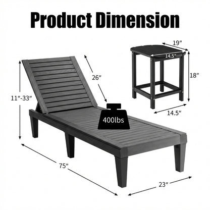 3-Piece Adjustable Chaise Lounge Set, 2 Recliners, 1 Side Table, Garden Backyard Outdoor Chaise Lounges at Gallery Canada