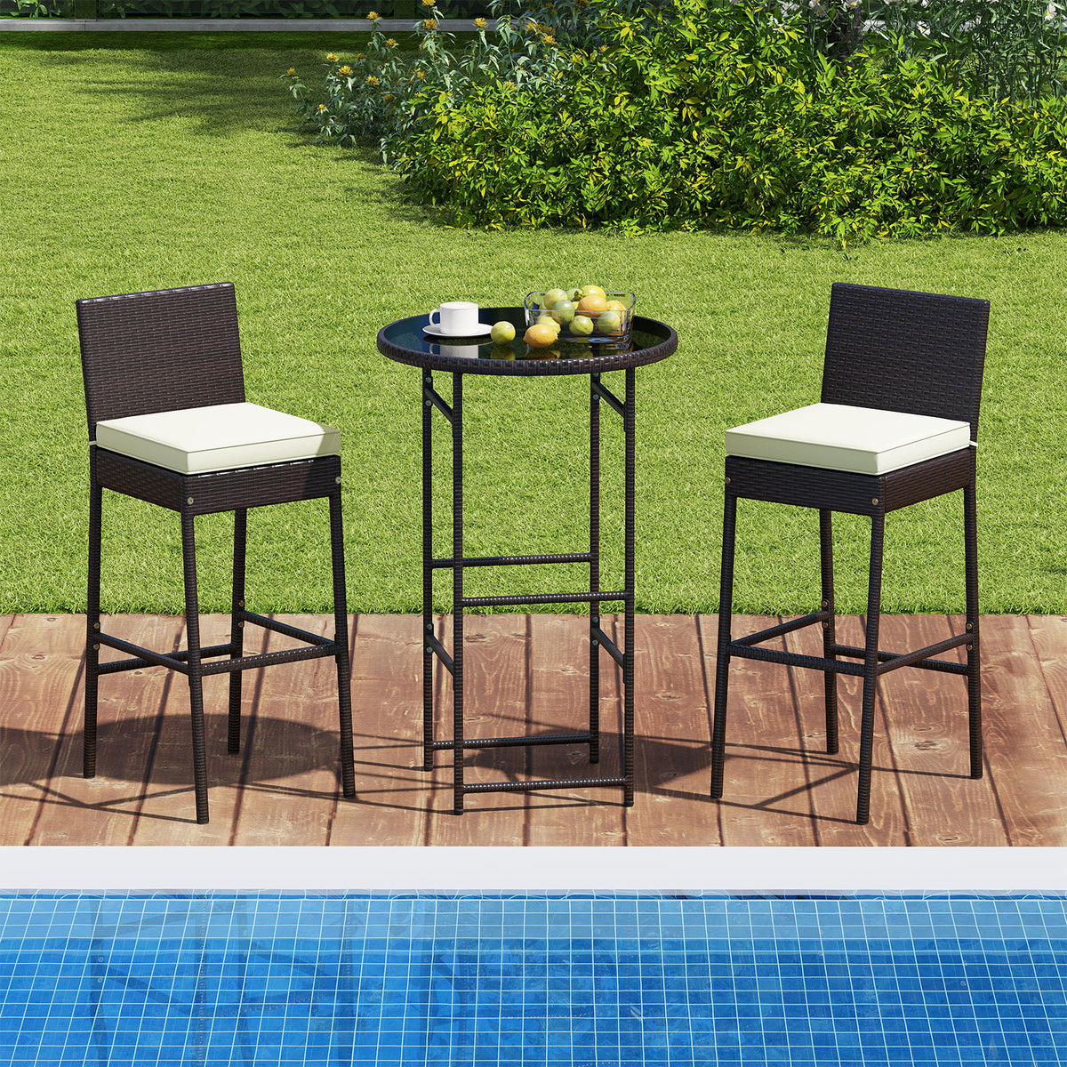 3 Piece Outdoor Bar Set, Heavy-Duty Metal, White Patio Bar Furniture at Gallery Canada