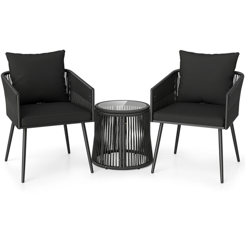 3-Piece Outdoor Furniture Set With Cushions, Porch Garden