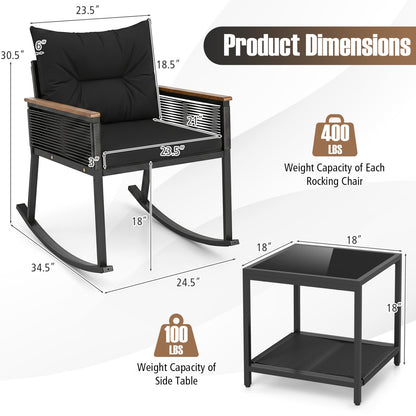 3-Piece Outdoor Rattan Bistro Set, Black