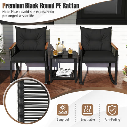 3-Piece Outdoor Rattan Bistro Set, Black
