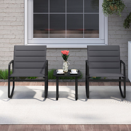 3 Piece Outdoor Rocking Bistro Set, Tempered Glass Table, Gray Patio Conversation Sets at Gallery Canada