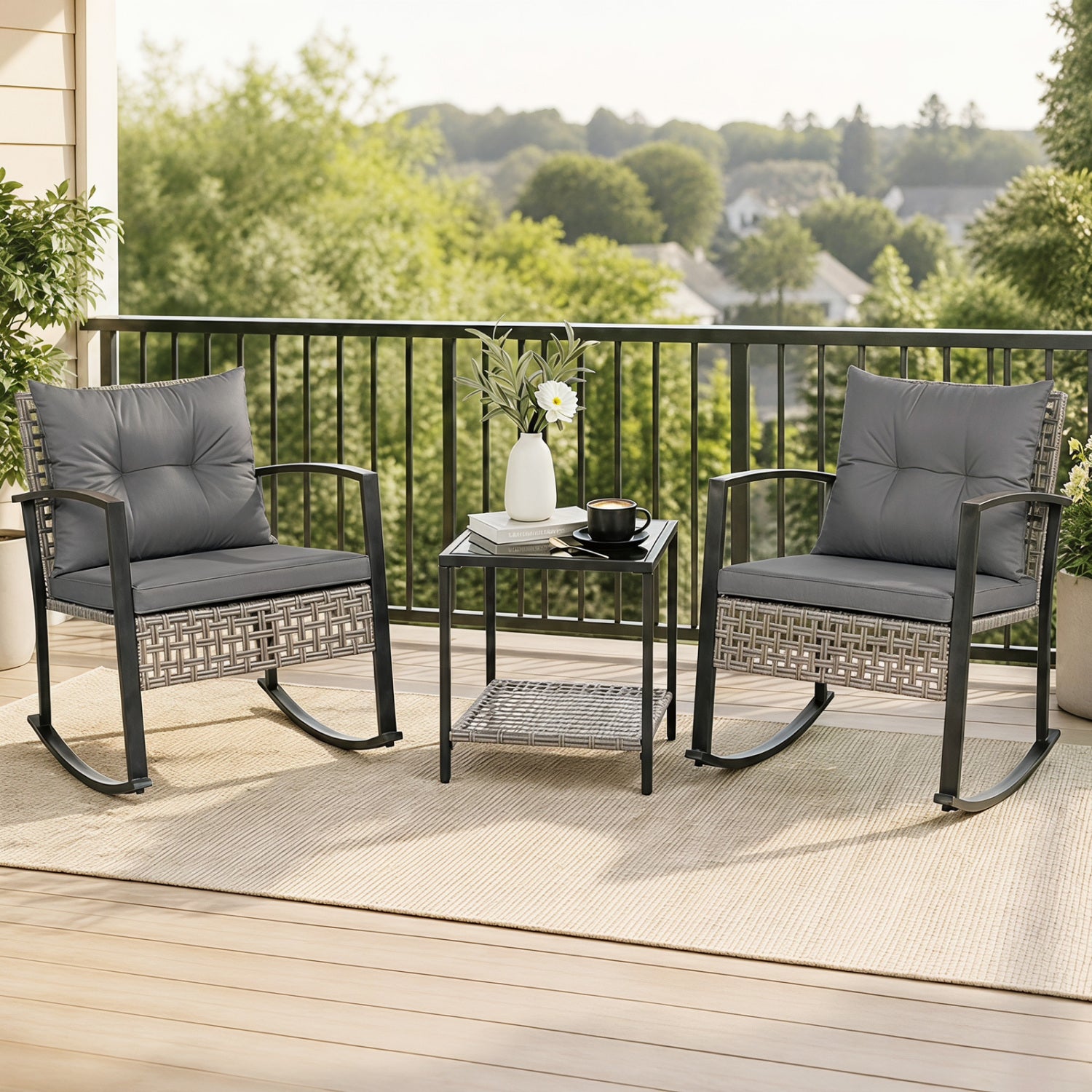 Outdoor Rocking Chair Set, 3-Piece, Gray Patio Rocking Chairs & Gliders at Gallery Canada