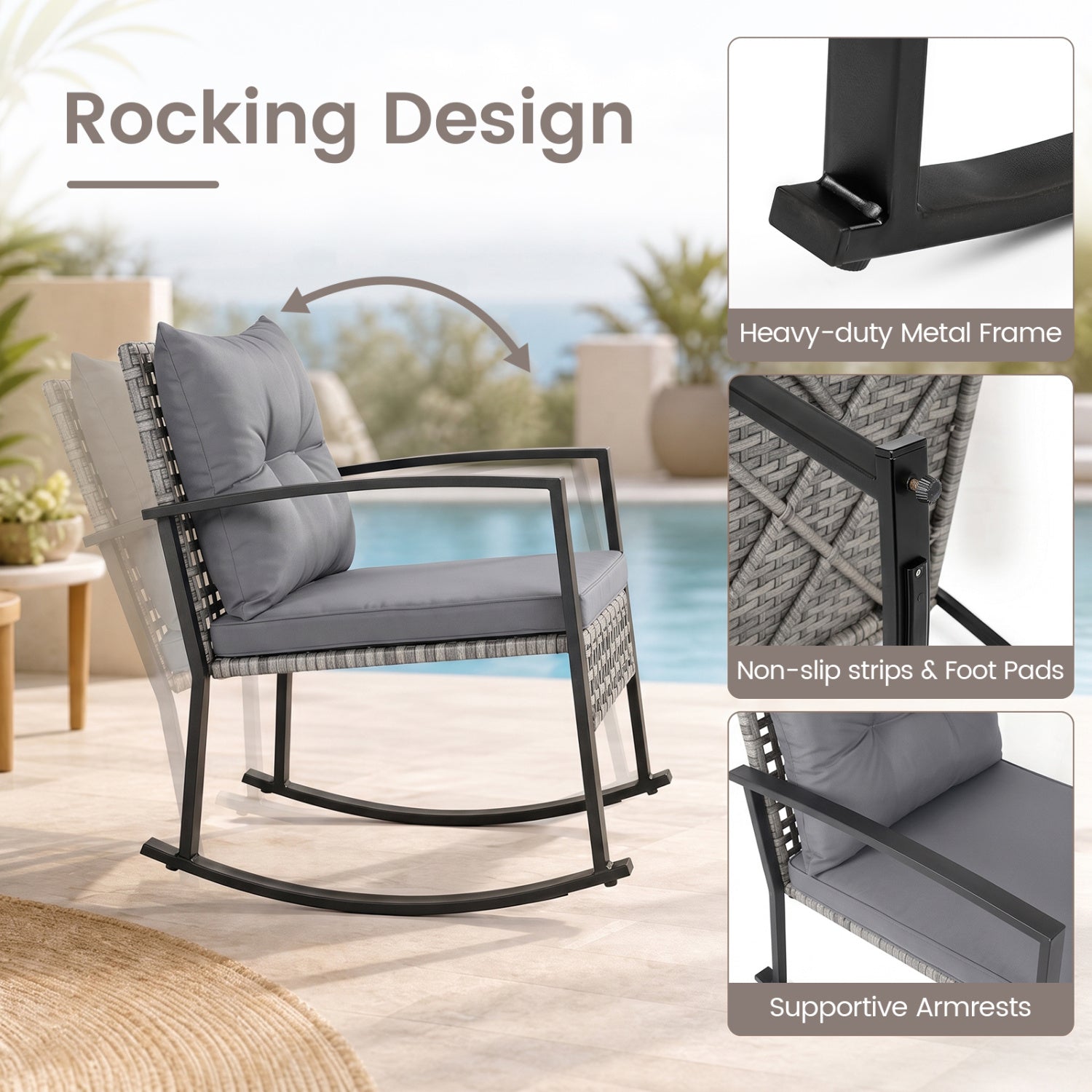 Outdoor Rocking Chair Set, 3-Piece, Gray Patio Rocking Chairs & Gliders at Gallery Canada