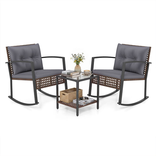 3-Piece Outdoor Rocking Chair Set, Gray Patio Dining Sets Gray at Gallery Canada