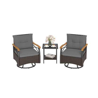 Outdoor Swivel Chair Set, 3 Piece, With Tempered Glass Side Table, Gray Patio Conversation Sets Gray at Gallery Canada