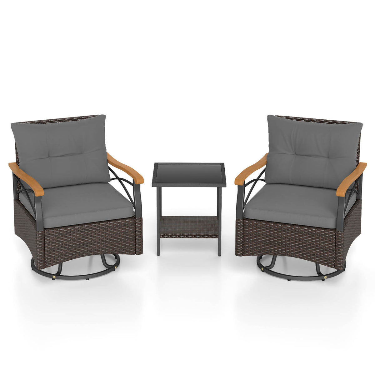 Outdoor Swivel Chair Set, 3 Piece, With Tempered Glass Side Table, Gray Patio Conversation Sets at Gallery Canada