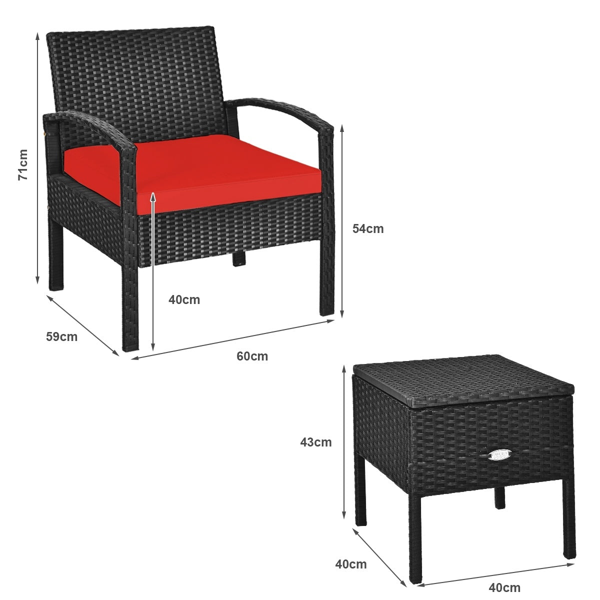 3 Piece PE Rattan Wicker Sofa Set, Patio, Red Patio Conversation Sets at Gallery Canada