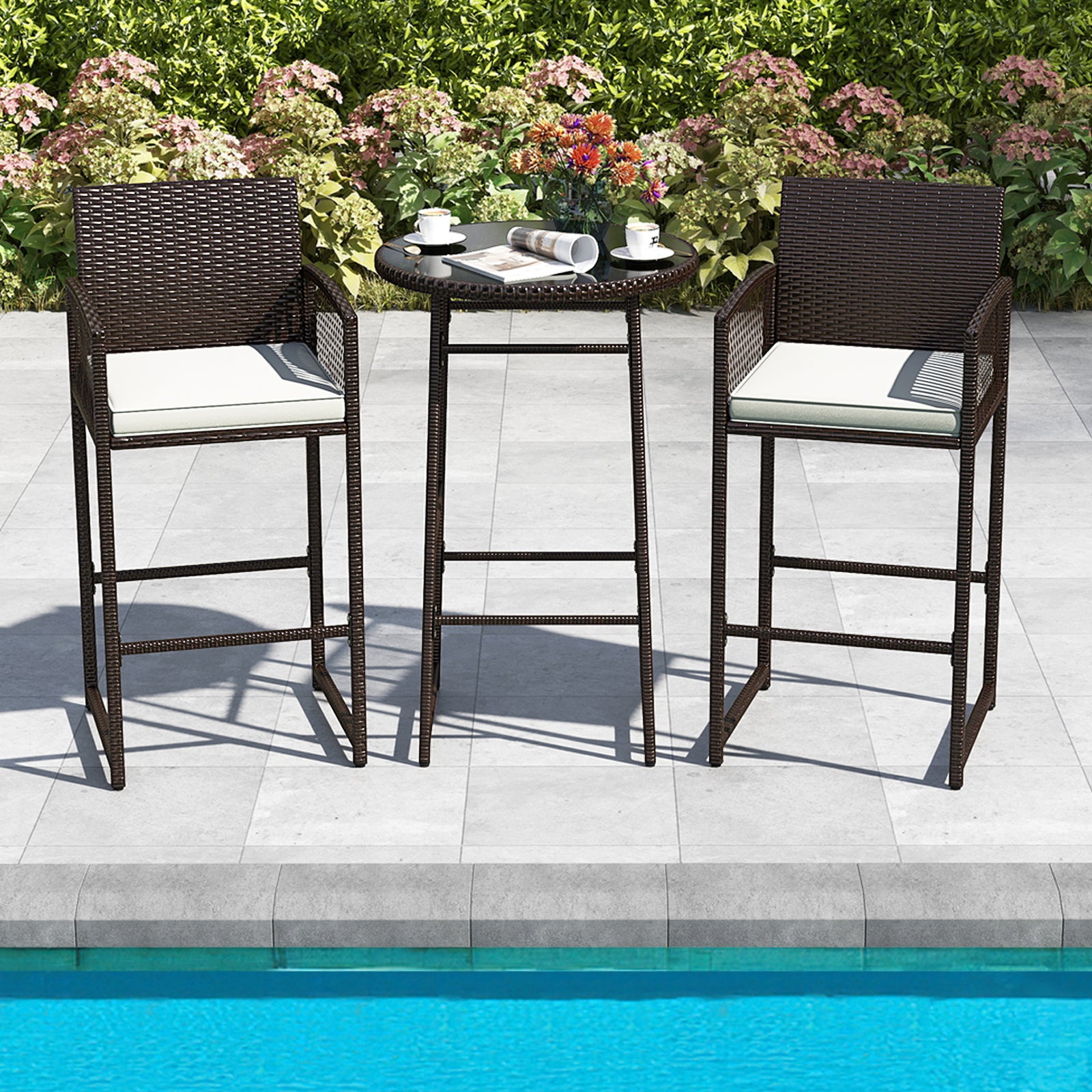 3 Piece Patio Bar Set, Wicker Bar Height Table And Armchairs, White Patio Bar Furniture at Gallery Canada
