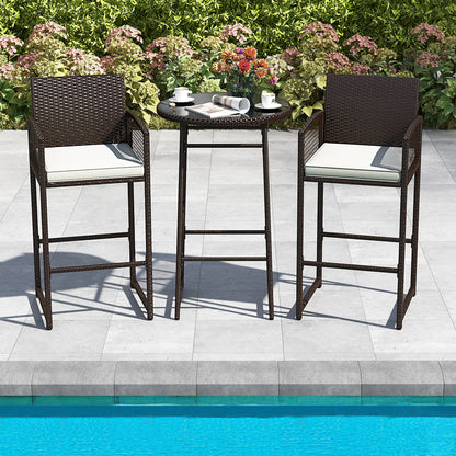 3 Piece Patio Bar Set, Wicker Bar Height Table And Armchairs, White Patio Bar Furniture at Gallery Canada