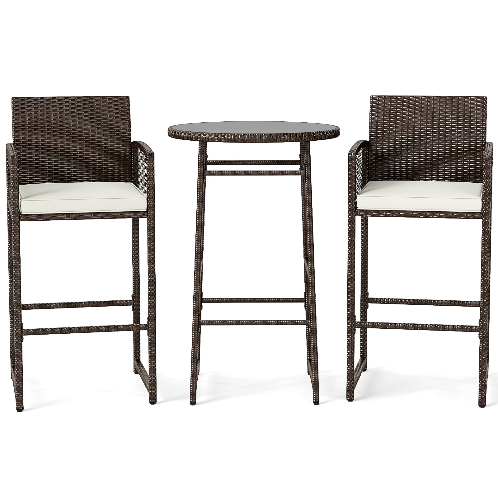 3 Piece Patio Bar Set, Wicker Bar Height Table And Armchairs, White Patio Bar Furniture White at Gallery Canada