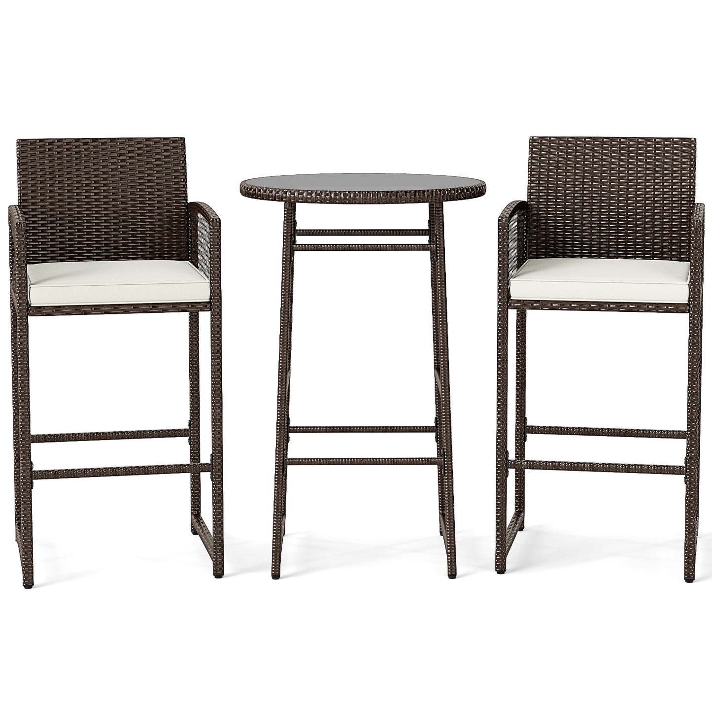 3 Piece Patio Bar Set, Wicker Bar Height Table And Armchairs, White Patio Bar Furniture White at Gallery Canada