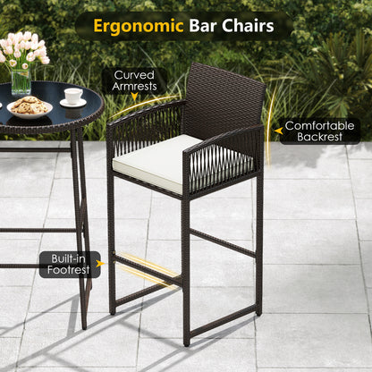 3 Piece Patio Bar Set, Wicker Bar Height Table And Armchairs, White Patio Bar Furniture at Gallery Canada