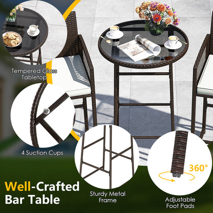 3 Piece Patio Bar Set, Wicker Bar Height Table And Armchairs, White Patio Bar Furniture at Gallery Canada